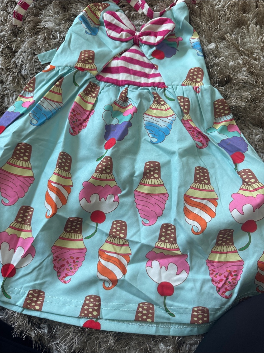 Ice Cream Print Sundress in Aqua with Pink Bow Dress Size fit size 3